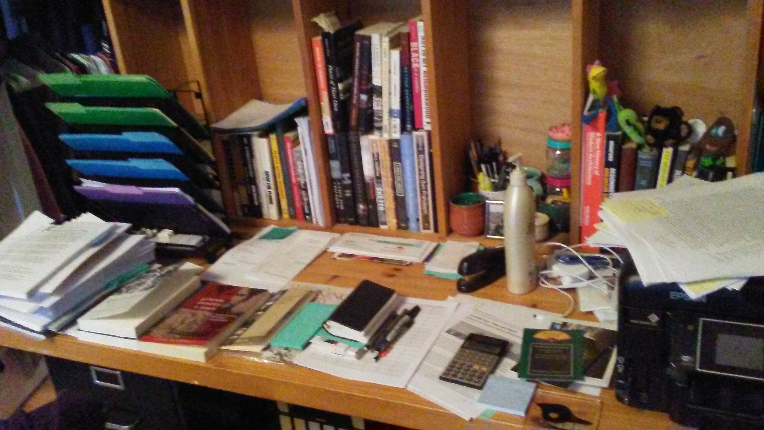 Sad desk mess Very messy desk